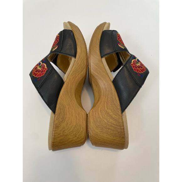 Alegria Size 36 (Approx US 6-6.5) Floral Embroidered Black Sandals Heels Wooden - Picture 6 of 9